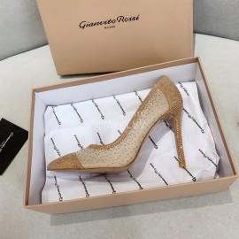 Gianvito Rossi Elegant Diamond Mesh Sheepskin High Heels For Women Khaki