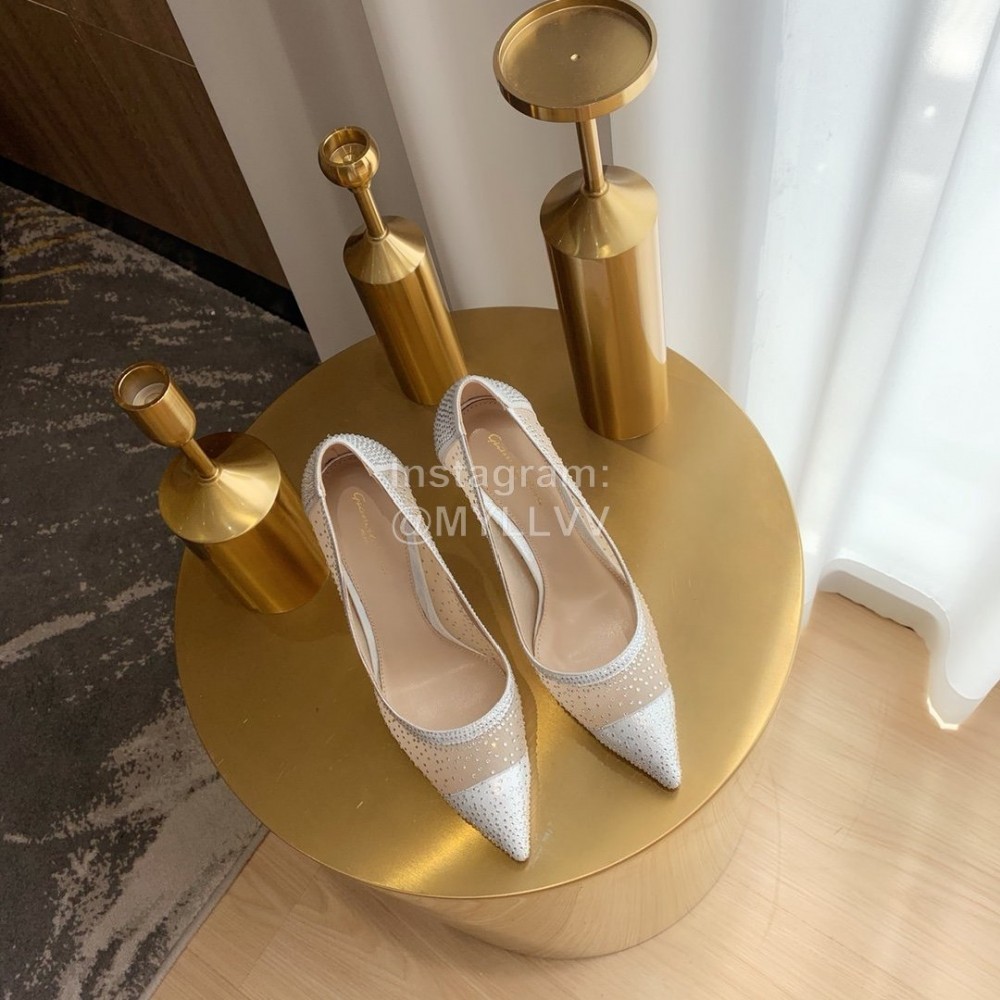 Gianvito Rossi Elegant Diamond Mesh Sheepskin High Heels For Women White