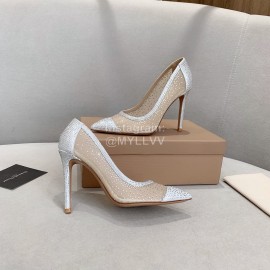 Gianvito Rossi Elegant Diamond Mesh Sheepskin High Heels For Women White