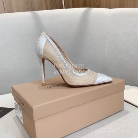 Gianvito Rossi Elegant Diamond Mesh Sheepskin High Heels For Women White