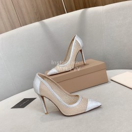 Gianvito Rossi Elegant Diamond Mesh Sheepskin High Heels For Women White