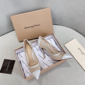 Gianvito Rossi Elegant Diamond Mesh Sheepskin High Heels For Women White