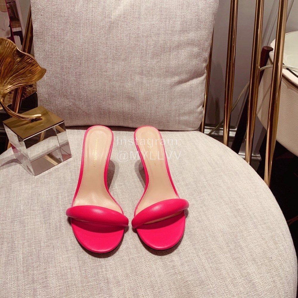 Gianvito Rossi Summer Leather High Heeled Slippers For Women Rose Red