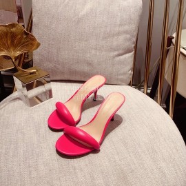Gianvito Rossi Summer Leather High Heeled Slippers For Women Rose Red
