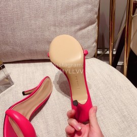 Gianvito Rossi Summer Leather High Heeled Slippers For Women Rose Red