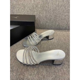 Giuseppe Zanotti New Summer Leather High Heel Slippers For Women Silver