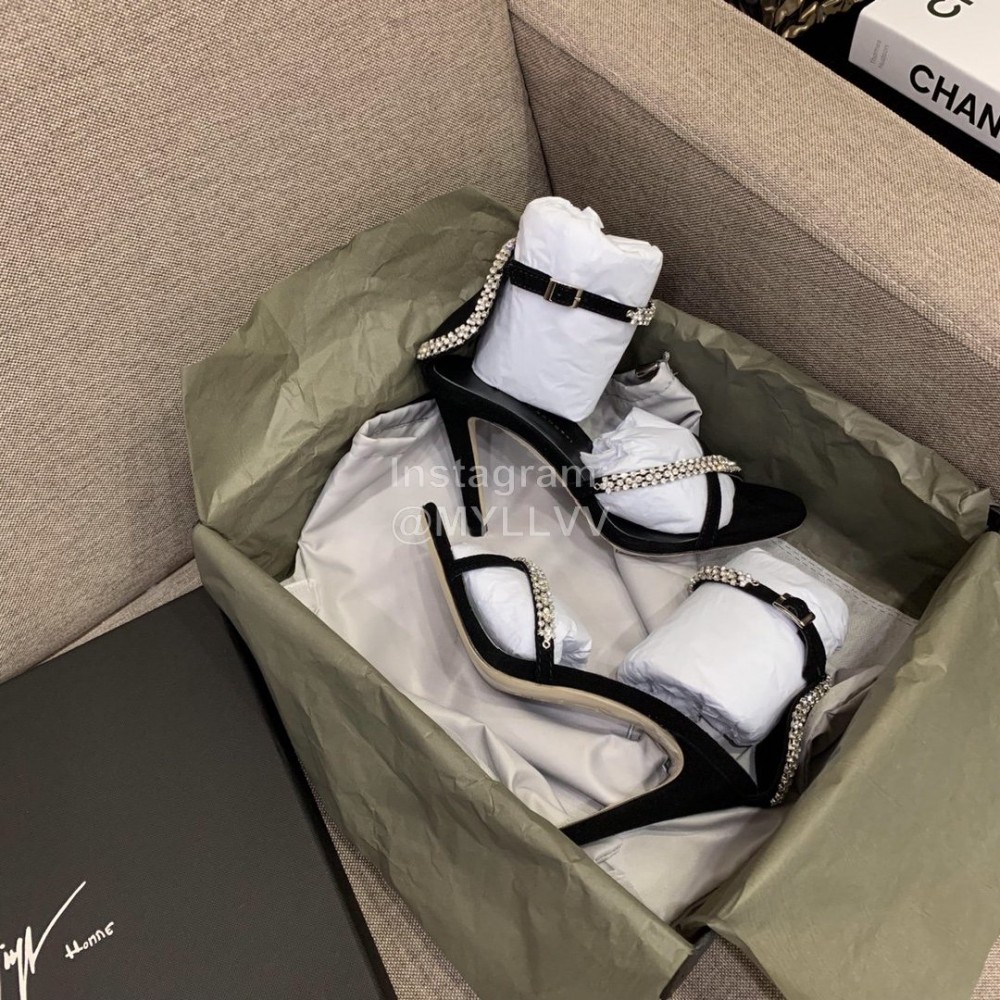 Giuseppe Zanotti Summer New Black Sheepskin High Heel Sandals For Women 