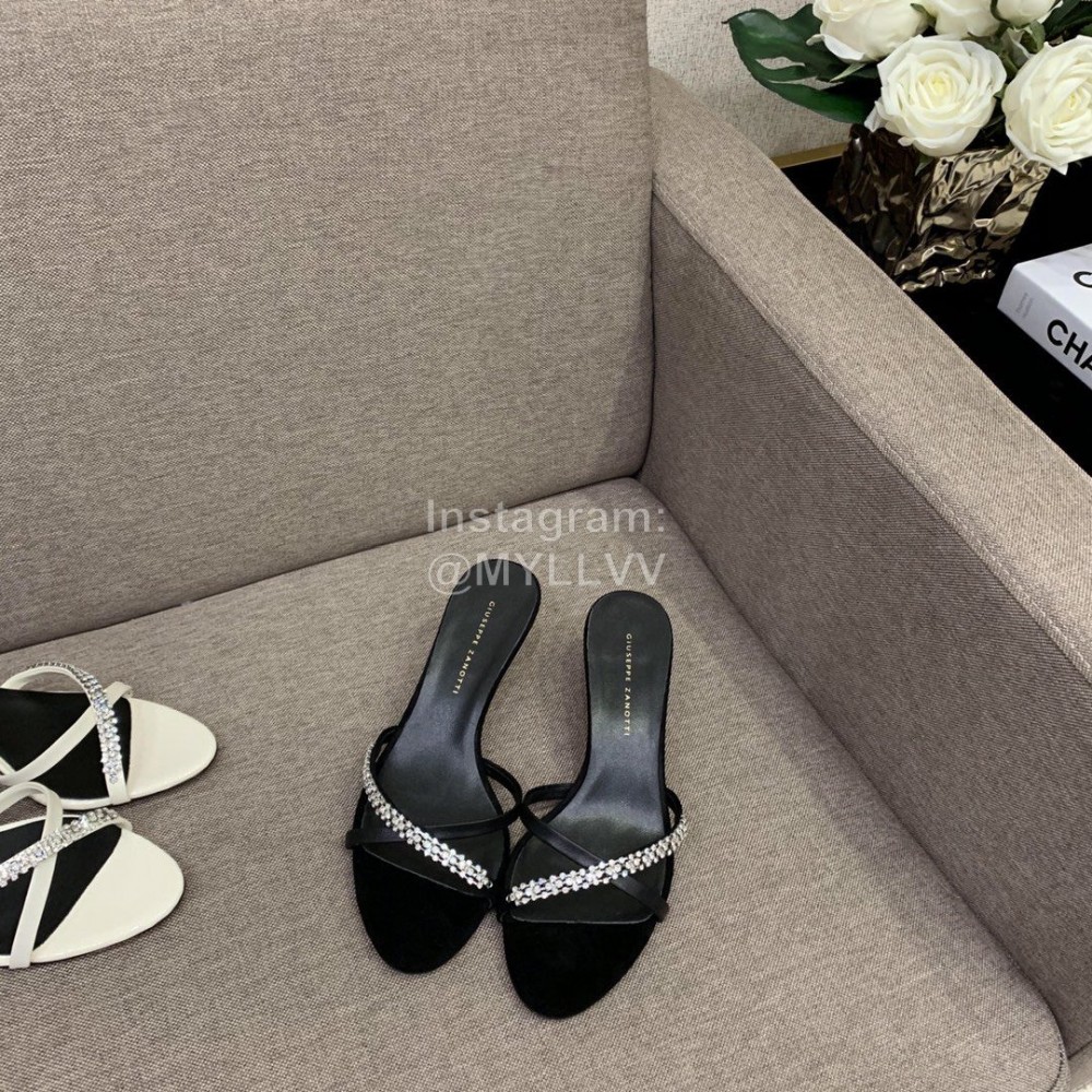 Giuseppe Zanotti Summer New Sheepskin High Heel Slippers For Women Black