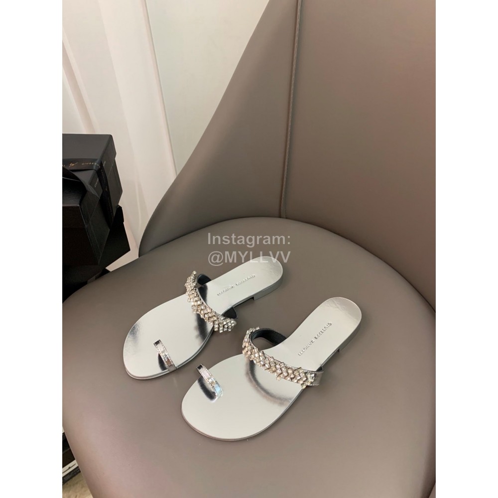 Giuseppe Zanotti New Simple Sheepskin Flip Flops For Women Silver 