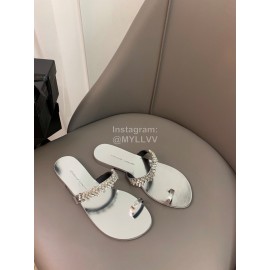 Giuseppe Zanotti New Simple Sheepskin Flip Flops For Women Silver 