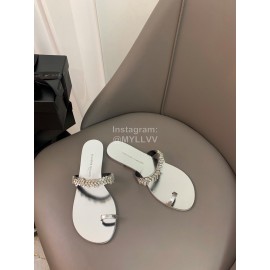 Giuseppe Zanotti New Simple Sheepskin Flip Flops For Women Silver 