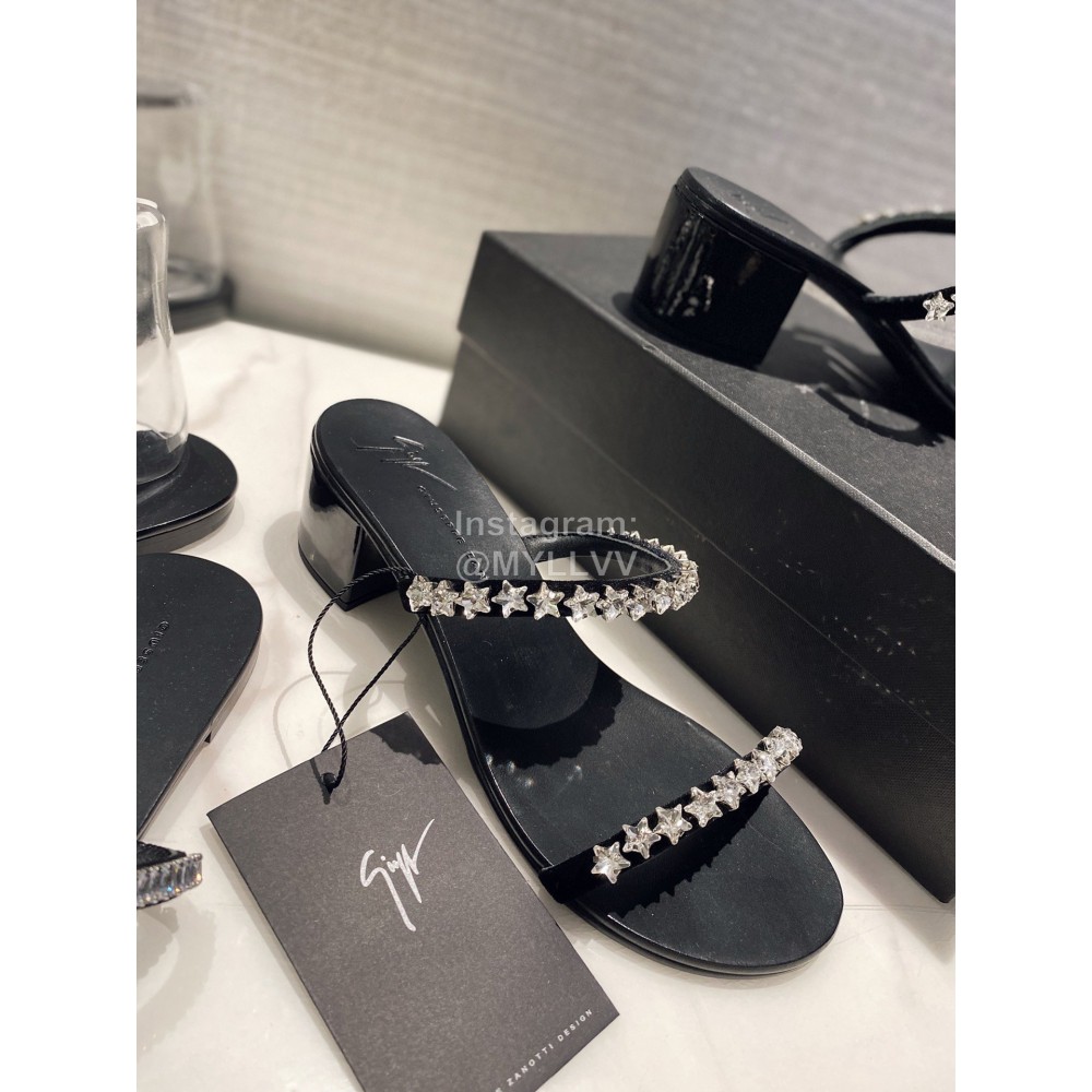 Giuseppe Zanotti Simple Sheepskin Star Diamond High Heel Slippers For Women 