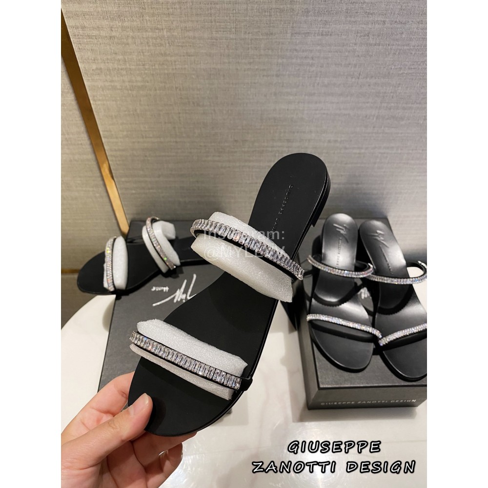 Giuseppe Zanotti Simple Sheepskin Diamond Flat Heel Slippers For Women 