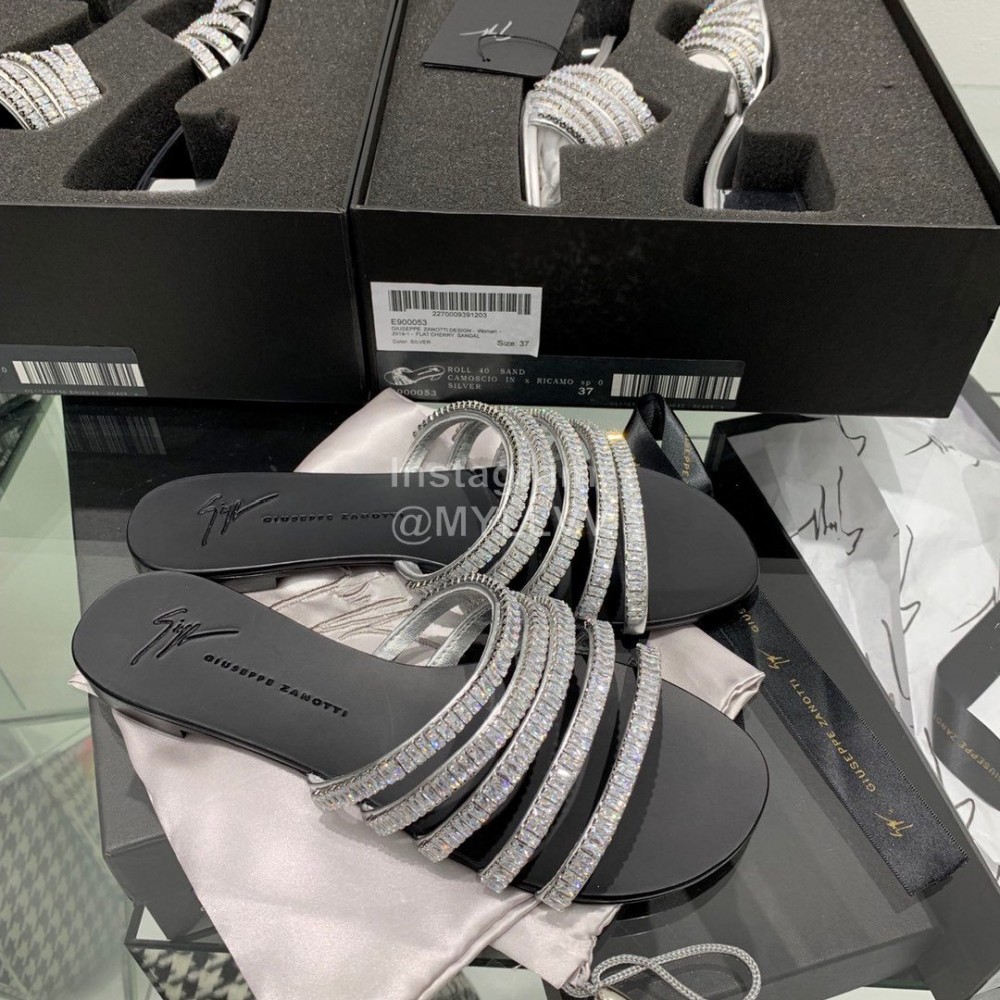 Giuseppe Zanotti Simple Sheepskin Diamond Flat Heel Slippers For Women Black