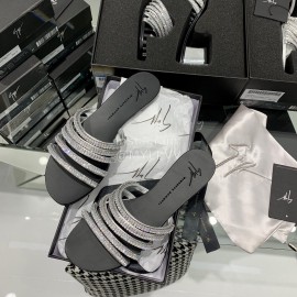 Giuseppe Zanotti Simple Sheepskin Diamond Flat Heel Slippers For Women Black