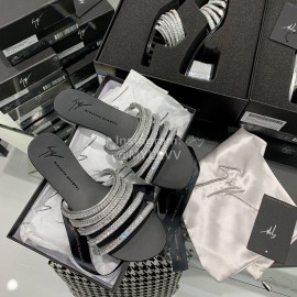 Giuseppe Zanotti Simple Sheepskin Diamond Flat Heel Slippers For Women Black