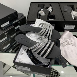 Giuseppe Zanotti Simple Sheepskin Diamond Flat Heel Slippers For Women Black