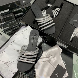 Giuseppe Zanotti Simple Sheepskin Diamond Flat Heel Slippers For Women Black