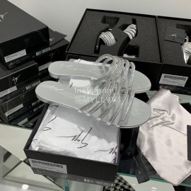 Giuseppe Zanotti Simple Sheepskin Diamond Flat Heel Slippers For Women Silver