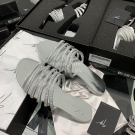 Giuseppe Zanotti Simple Sheepskin Diamond Flat Heel Slippers For Women Silver