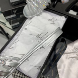 Giuseppe Zanotti Simple Sheepskin Diamond Flat Heel Slippers For Women Silver