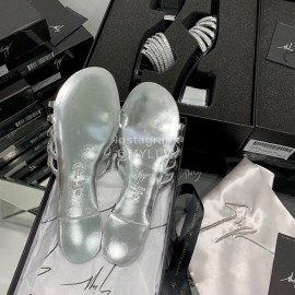 Giuseppe Zanotti Simple Sheepskin Diamond Flat Heel Slippers For Women Silver