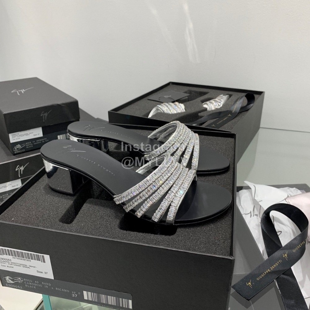 Giuseppe Zanotti Simple Sheepskin Diamond High Heel Slippers For Women Black