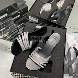 Giuseppe Zanotti Simple Sheepskin Diamond High Heel Slippers For Women Black