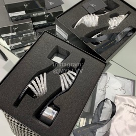 Giuseppe Zanotti Simple Sheepskin Diamond High Heel Slippers For Women Black