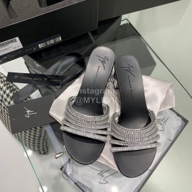 Giuseppe Zanotti Simple Sheepskin Diamond High Heel Slippers For Women Black