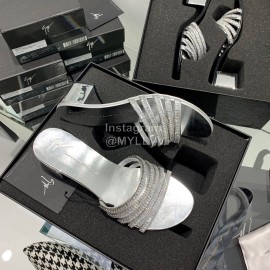 Giuseppe Zanotti Simple Sheepskin Diamond High Heel Slippers For Women Silver