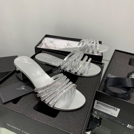 Giuseppe Zanotti Simple Sheepskin Diamond High Heel Slippers For Women Silver