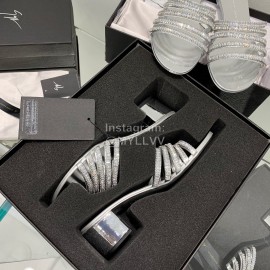 Giuseppe Zanotti Simple Sheepskin Diamond High Heel Slippers For Women Silver