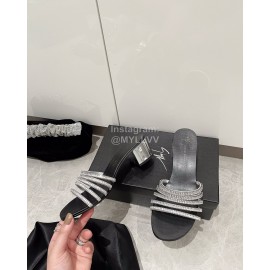 Giuseppe Zanotti Diamond Cowhide High Heeled Slippers For Women Black