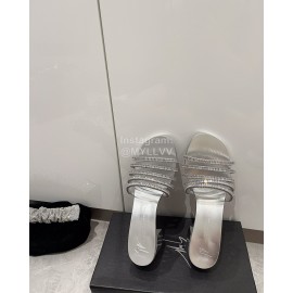 Giuseppe Zanotti Diamond Cowhide High Heeled Slippers For Women Silver