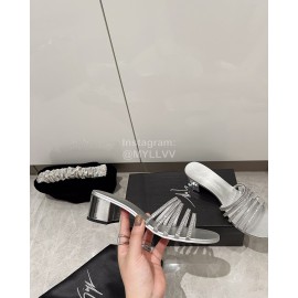 Giuseppe Zanotti Diamond Cowhide High Heeled Slippers For Women Silver