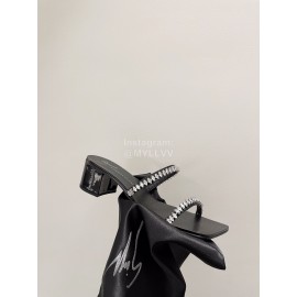 Giuseppe Zanotti Diamond Cowhide High Heeled Slippers Black For Women 