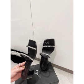 Giuseppe Zanotti Diamond Cowhide High Heeled Slippers Black For Women 