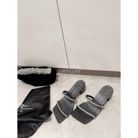 Giuseppe Zanotti Diamond Cowhide High Heeled Slippers Black For Women 