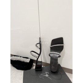 Giuseppe Zanotti Diamond Cowhide High Heeled Slippers Black For Women 