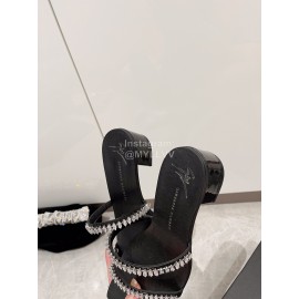 Giuseppe Zanotti Diamond Cowhide High Heeled Slippers Black For Women 