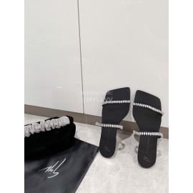 Giuseppe Zanotti Diamond Cowhide Flat Heeled Slippers For Women Black