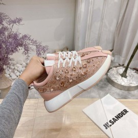 Giuseppe Zanotti Diamond Cowhide Thick Soled Sneakers For Women Pink 