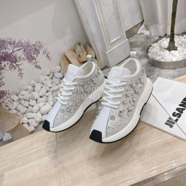 Giuseppe Zanotti Diamond Cowhide Thick Soled Sneakers For Women White