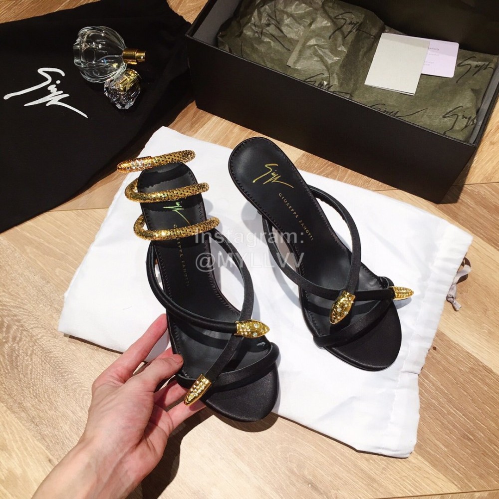 Giuseppe Zanotti Silk Leather High Heeled Slippers For Women 