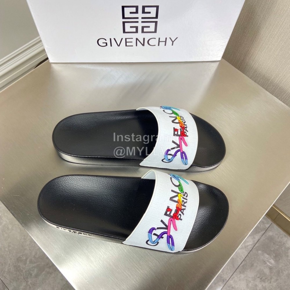 Givenchy Embroidery Logo Leather Slippers Black For Men And Women