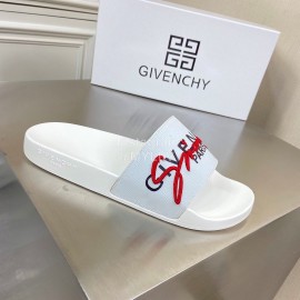 Givenchy Embroidery Logo White Leather Slippers For Men And Women