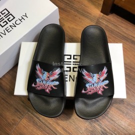 Givenchy Summer New Printed Calf Leather Slippers Black For Men 