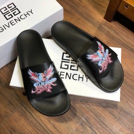 Givenchy Summer New Printed Calf Leather Slippers Black For Men 