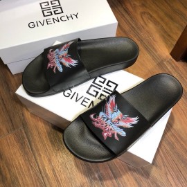 Givenchy Summer New Printed Calf Leather Slippers Black For Men 